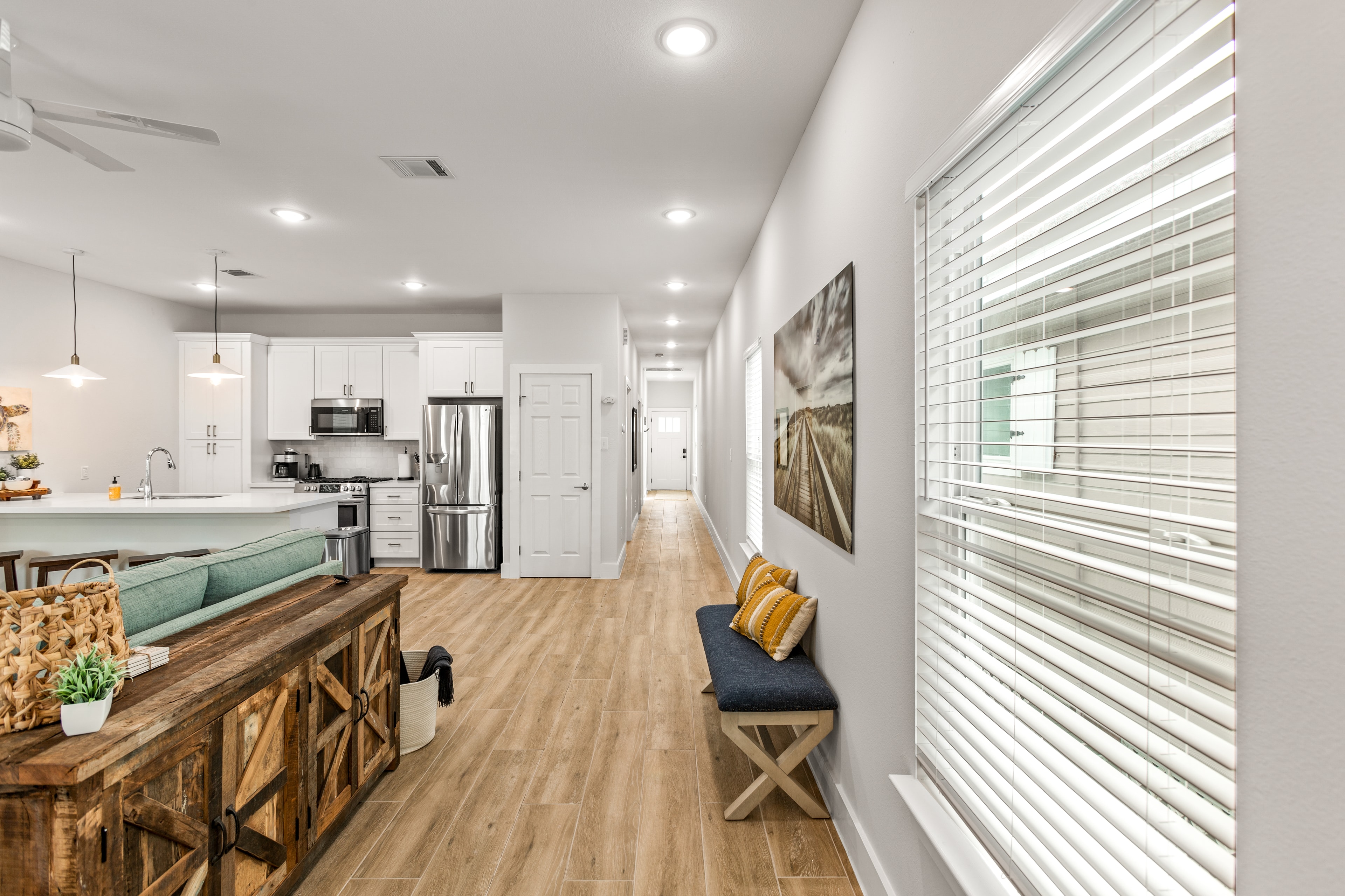Sea Star Tides — hallway view from living room to kitchen