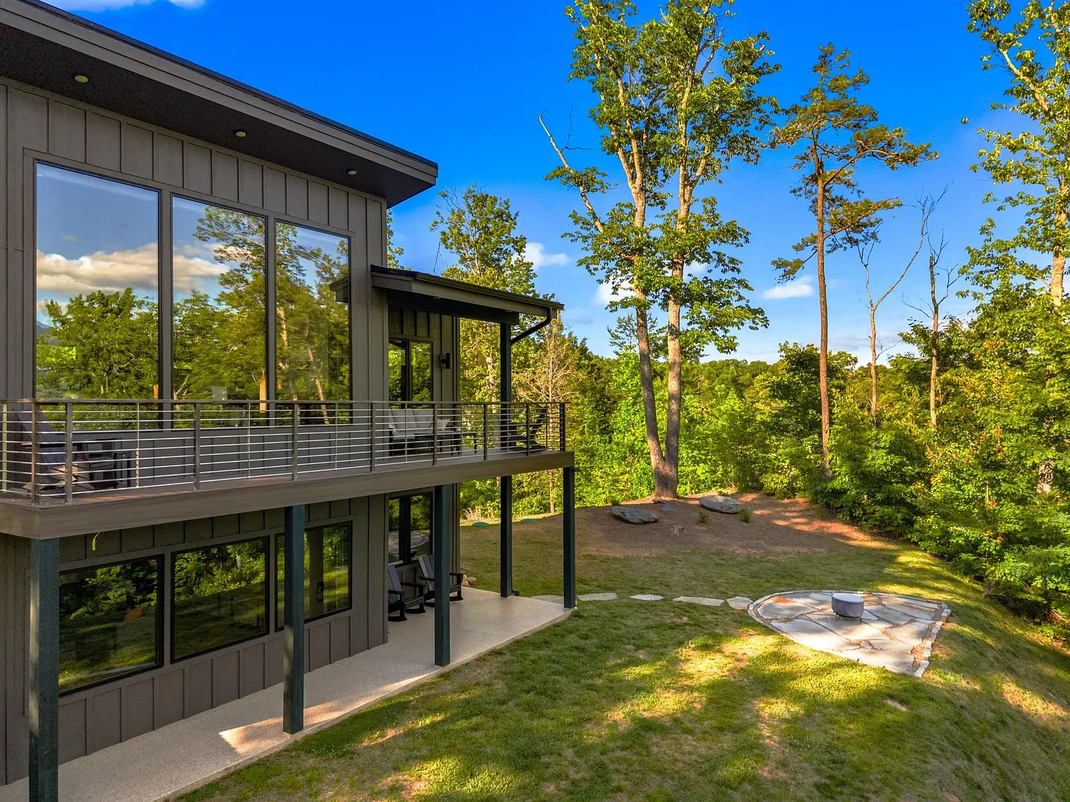 Sunset Ridge Retreat — exterior front at dusk